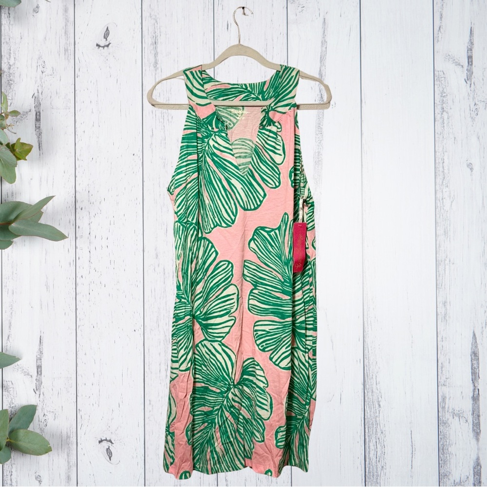 Lilly Pulitzer Green and Pink Leaf Midi Dress